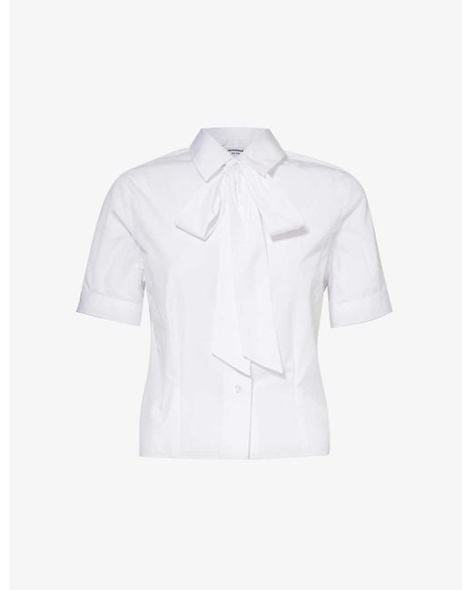 Thom Browne White Bow-embellished Brand-tab Cotton Blouse