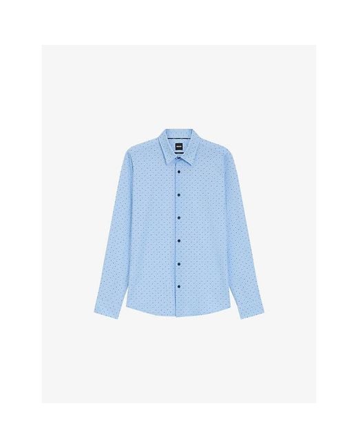 Boss Blue Long-Sleeved Slim-Fit Stretch-Jersey Shirt for men