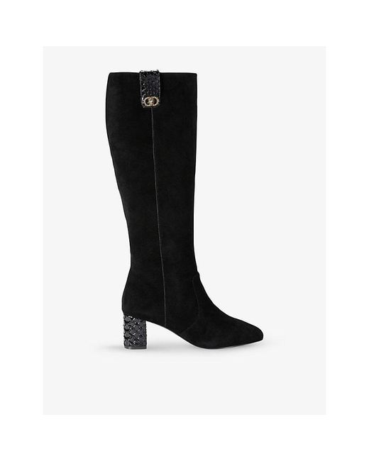 Kurt Geiger Black Chelsea Trim Heeled Suede Knee-High Boots