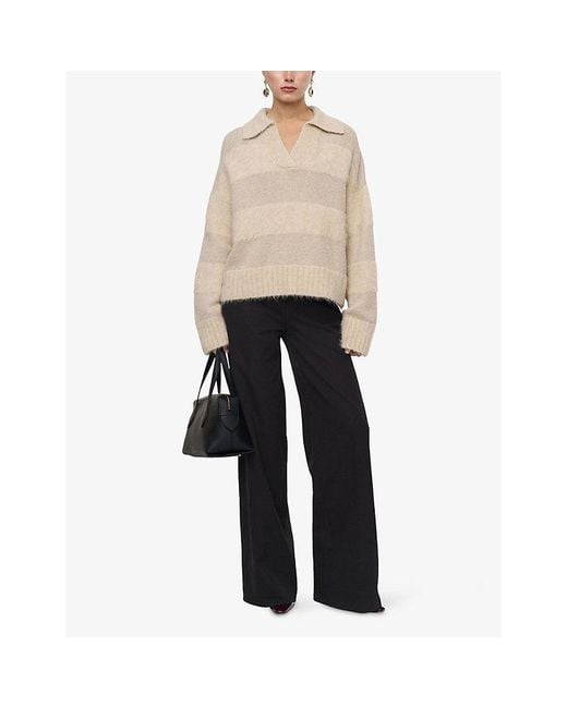 Joseph Natural Take Stripe Brushed Alpaca-Blend Jumper