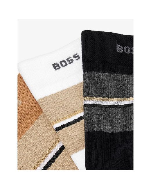 Boss Black College Striped Pack Of Three Cotton-blend Socks for men