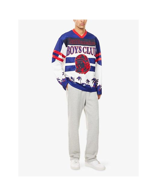 BBCICECREAM Blue Stadium Embroidered Graphic-Print Woven Hockey Top for men