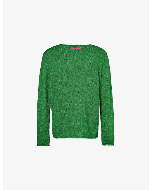 The Elder Statesman Green Solid Roll Crewneck Cotton-knit Jumper X for men
