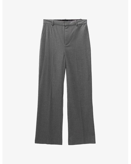 IKKS Gray High-rise Stripe-pattern Stretch-woven Trousers