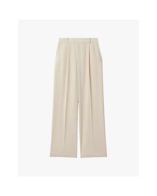 Reiss Natural Eden Elasticated-Waist Wide-Leg Twill Trousers