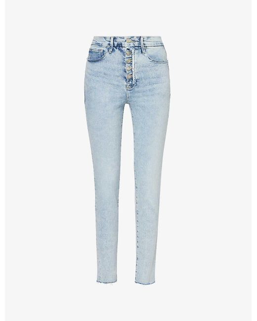 GOOD AMERICAN Blue Good Legs Tapered-leg High-rise Stretch-recycled-denim Jeans