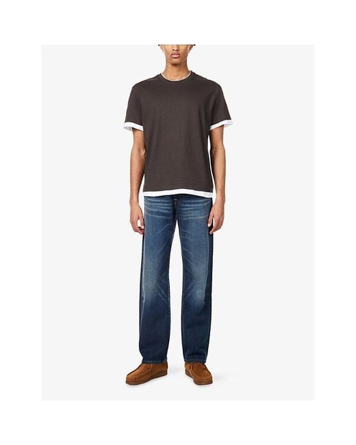 7 For All Mankind Brown Double-Layer Crew-Neck Cotton T-Shirt for men