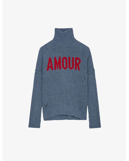 Zadig & Voltaire Blue Alma We Amour Graphic-print Wool Jumper