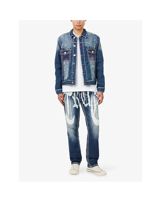 True Religion Blue Oversized Embroidered Denim Jacket for men