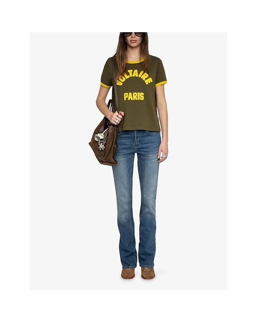 Zadig & Voltaire Green Alys Text-Print Cotton T-Shirt