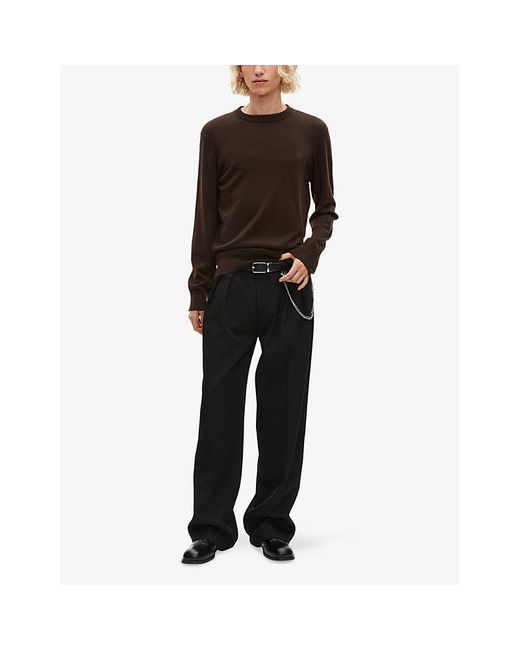 The Kooples Brown Brand-Embroidered Relaxed-Fit Wool Jumper for men