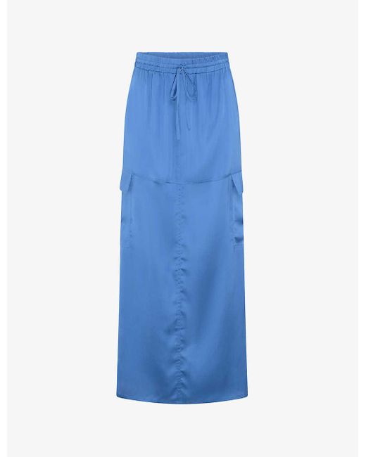 OMNES Blue Adalyn Patch-pocket Satin Maxi Skirt