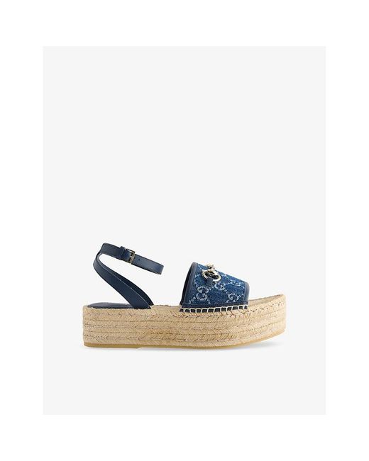 Gucci Blue Paloma Denim Platform Espadrille Sandals