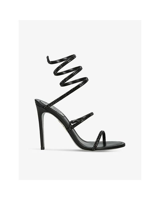Rene Caovilla Black Cleo Ii 105 Crystal-Embellished Leather Heeled Sandals