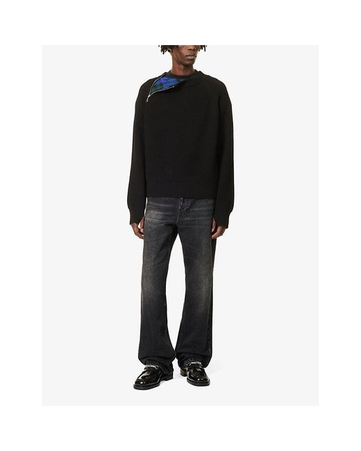Burberry Black Zip-panel Regular-fit Wool Jumper for men