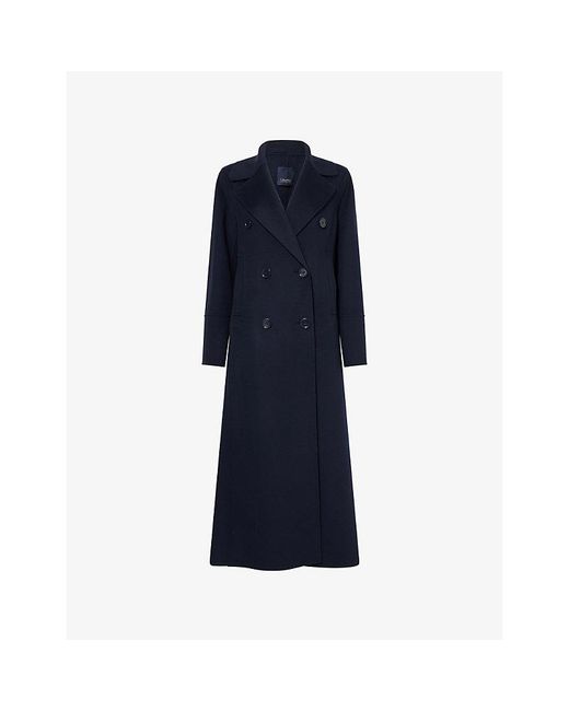 Max Mara Blue Long Double-Breasted Wool Coat