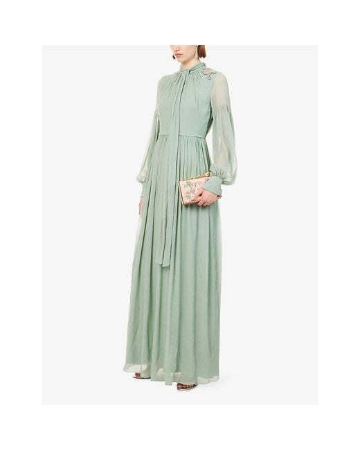 Erdem Green Embellished Silk Maxi Gown