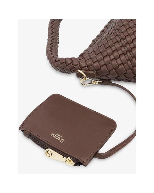 Dune Brown Deliberate Medium Woven Faux-Leather Shoulder Bag