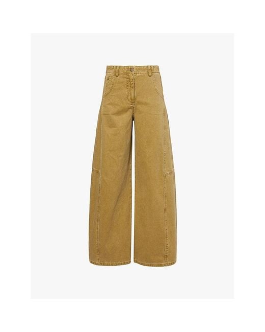 ME+EM Natural Bronzed Engineered Panelled Wide-Leg Mid-Rise Organic-Cotton Jeans