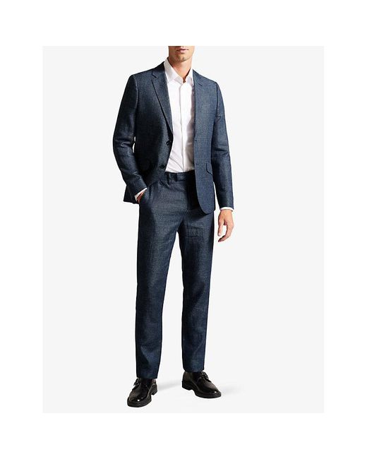 Ted Baker Blue Vy Tyrusj Slim-fit Single-breasted Linen And Wool-blend Suit Jacket for men