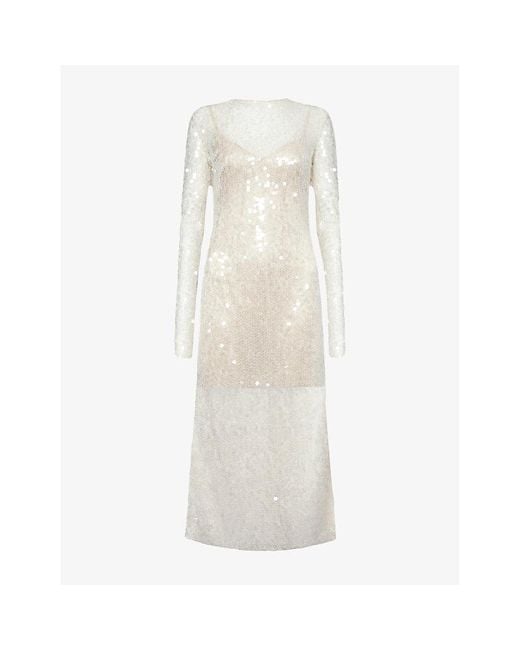 David Koma White Long-Sleeve Sequin Woven Midi Dress