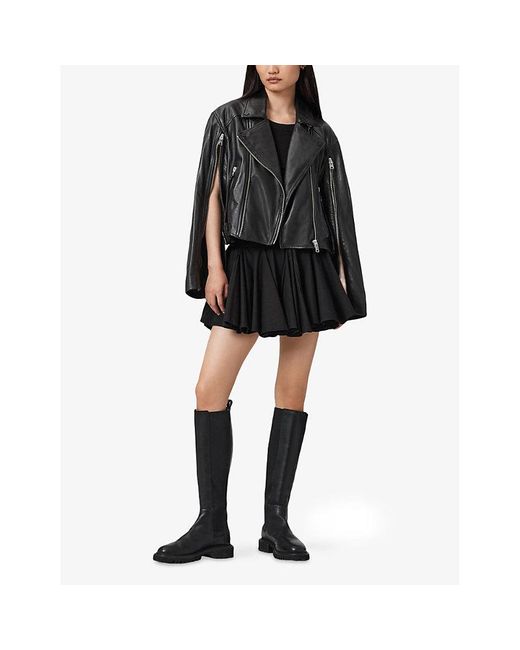 AllSaints Black Masone Notched-Collar Leather Biker Jacket