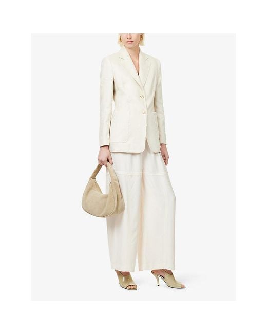Max Mara Natural Peak-Lapel Patch-Pocket Linen Blazer