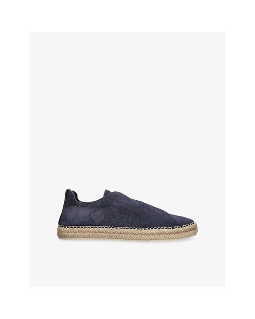 Zegna Blue Triple Stitch Suede Espadrilles for men