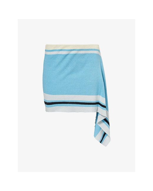Christopher Esber Blue Striped Draped Mini Knit Skirt