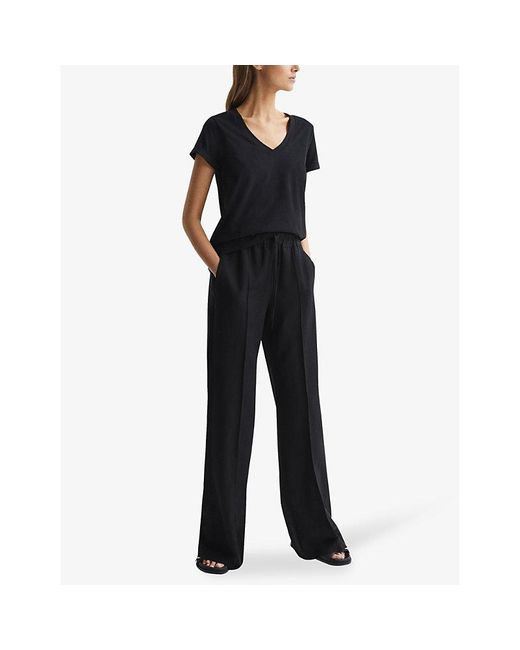 Reiss Black Luana V-Neck Cotton-Jersey T-Shirt