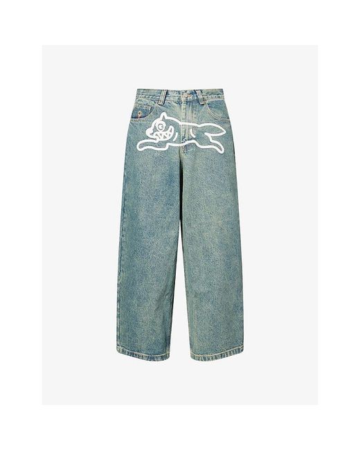 ICECREAM Blue Running Dog Triple Scoop Wide-Leg Denim Jeans for men