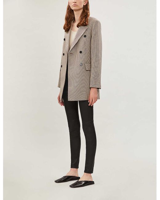 Maje Houndstooth Double-breasted Twill Blazer in Natural | Lyst