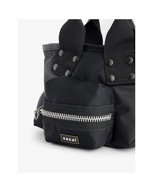 Sacai Black Brand-patch Small Woven Tote Bag for men