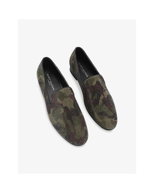 Kurt Geiger Black Ace Camo Suede Loafers for men