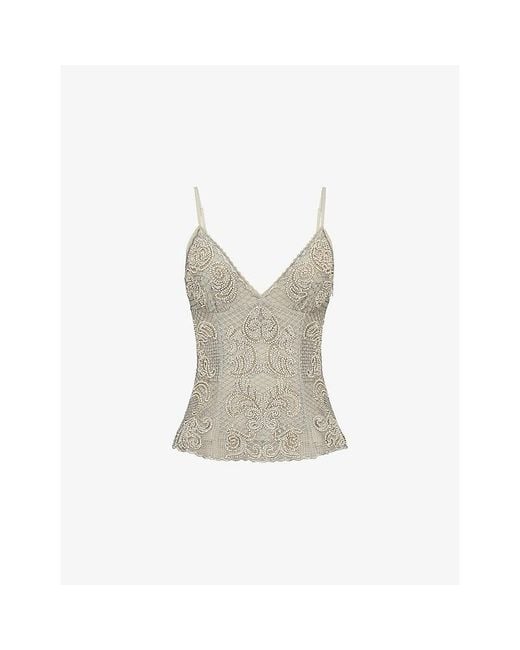 House Of Cb Natural Catarina Bead-Embellished Mesh Top