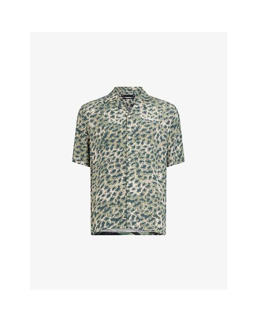 AllSaints Green Underground Logo-print Camouflage Woven Shirt for men