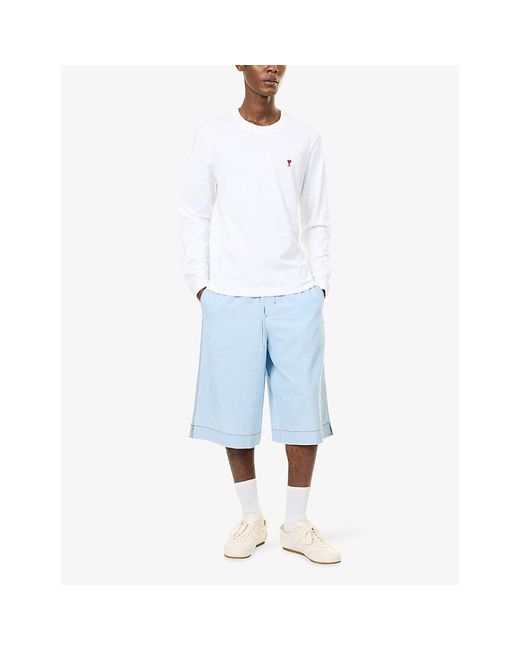 AMI Blue Drawstring Cotton Bermuda Shorts for men