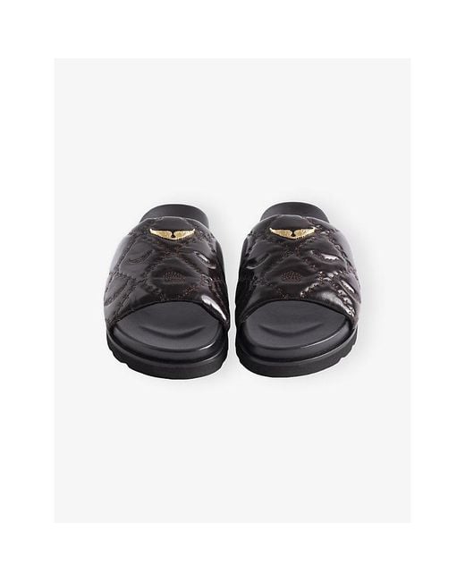 Zadig & Voltaire Black Teddy Patent-Leather Slides
