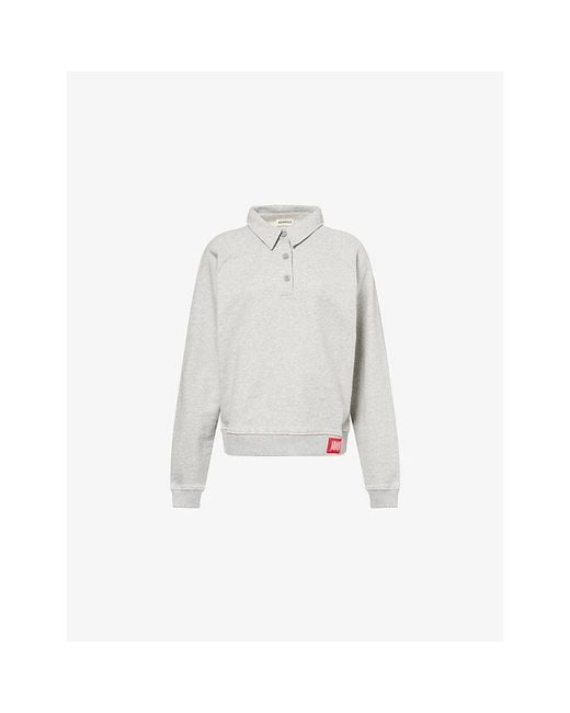 ADANOLA White Raglan Polo Cotton-Jersey Sweatshirt