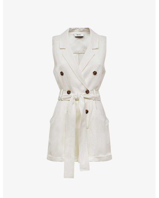 Reiss White Florence Notch-lapel Double-breasted Woven Playsuit