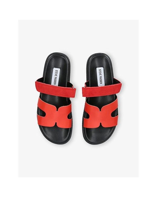 Steve Madden Red Missile Flat Faux Leather Sandals