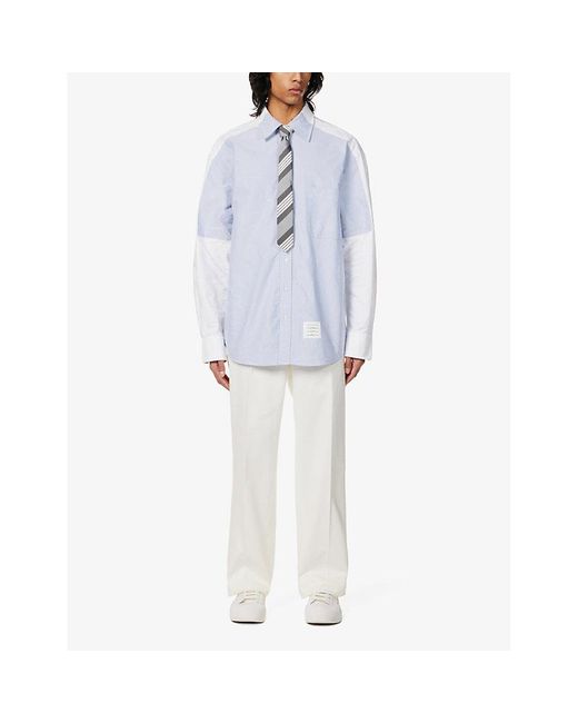 Thom Browne Blue Brand-patch Striped-tab Oversized Cotton Shirt for men