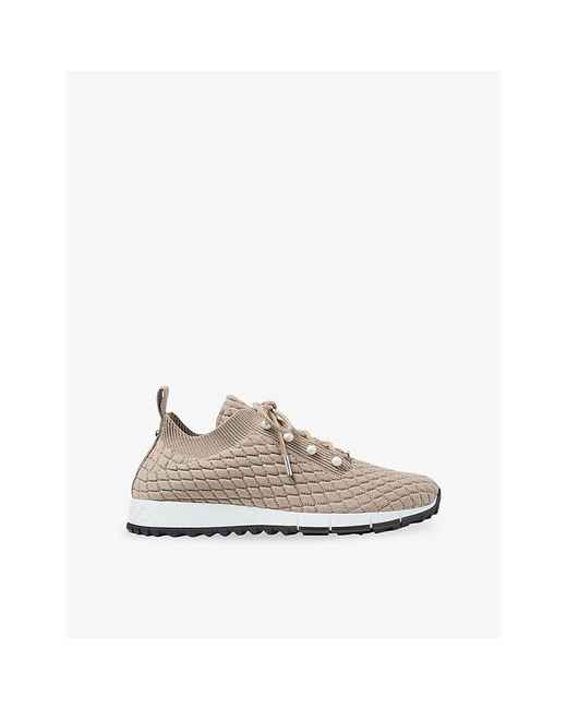 Jimmy Choo White Veles Diamond-Texture Knitted Low-Top Trainers