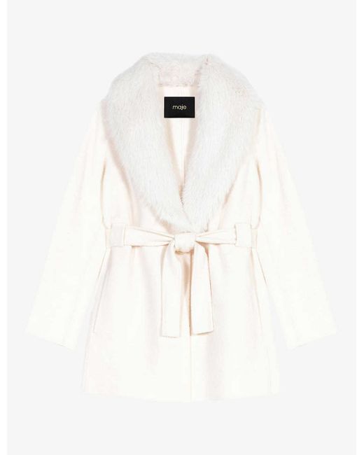 Maje White Galaxyo Belted-waist Wool-blend Coat