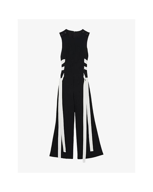Reiss Black Emma Ladder-Trim Wide-Leg Stretch-Woven Jumpsuit