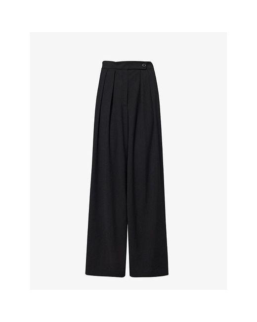 Dries Van Noten Black Pleated Wide-leg High-rise Stretch-woven Trousers