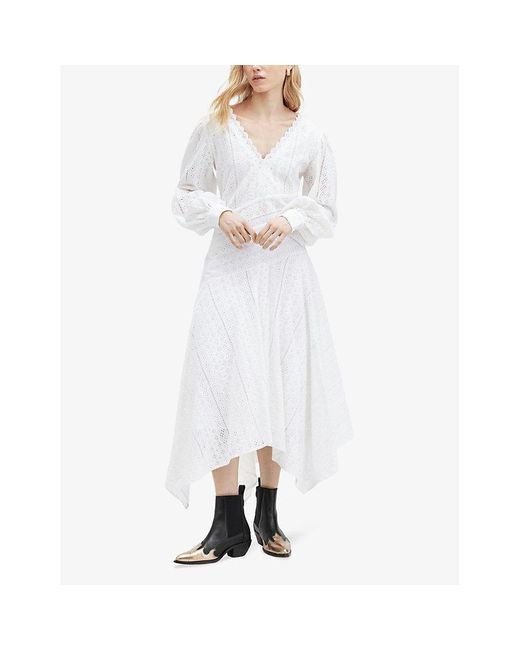 AllSaints White Aviana Broderie Organic-cotton Maxi Dress