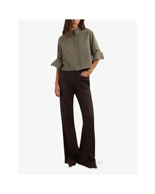 Reiss Green Caylan Cropped Cotton And Wool-Blend Shirt