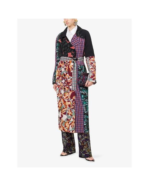 Dries Van Noten Red Rolana Stripe-Pattern Woven Trench Coat