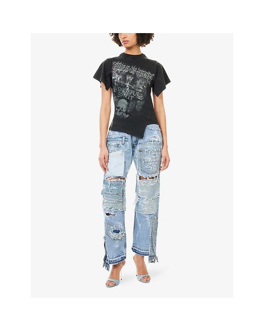Casey Jean By Jean Vintage Blue Patchwork Straight-Leg Denim Jeans